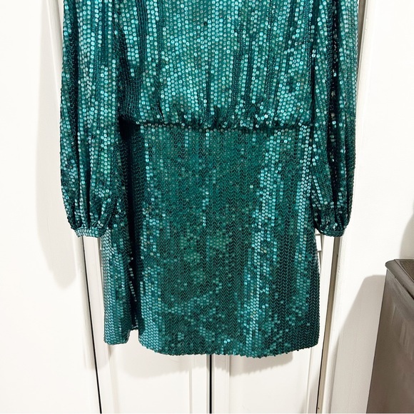 Whistles Dena Teal Sequin Long Sleeve Mini Dress Size US 14 - Picture 6 of 12